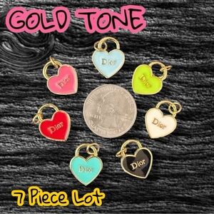 NEW STYLE - Lot Of 7 CD Heart Gold Tone Zipper Pull Button Charms 15mm